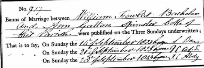 Banns for William and Mary Ann Gatton