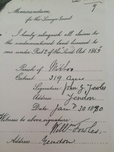 Letter from William relinquishing land at Mirboo North