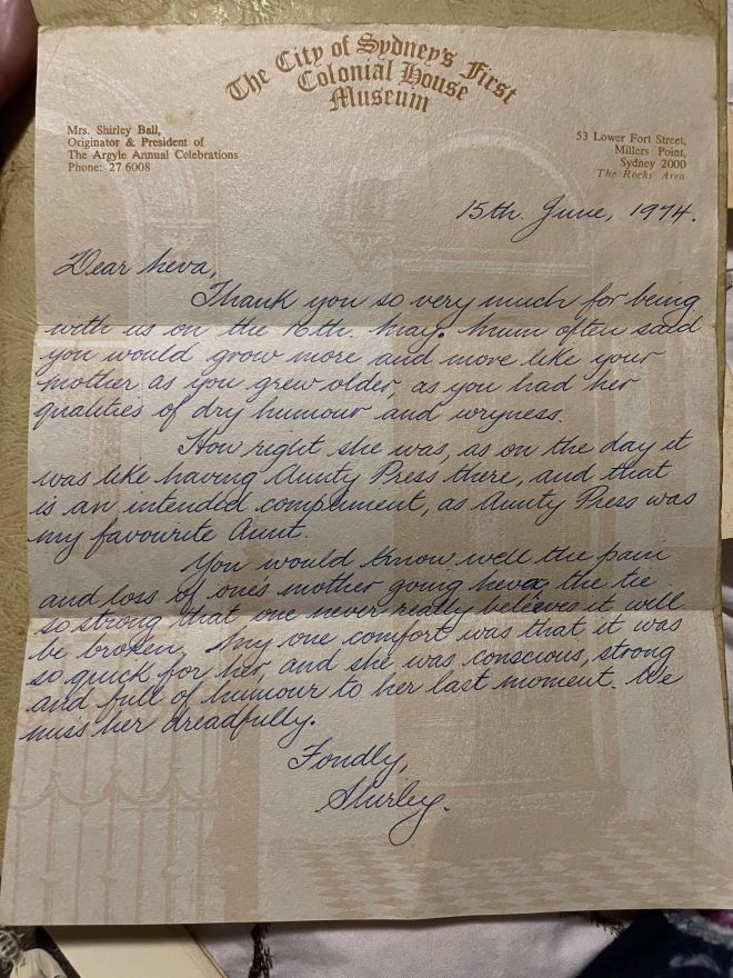 Letter to Neva from cousin Shirley